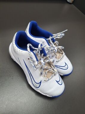 Nike White and Royal Blue Kids Athletic Shoes